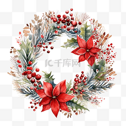 用花环装饰的圣诞快乐贺卡设计