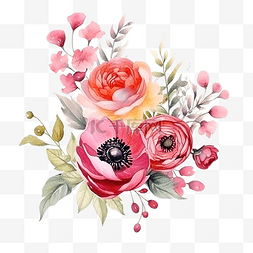 美丽的花卉装饰图片_水彩甜美花卉装饰装饰花花束绘画