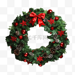 饰品花环图片_木墙上红色和绿色风格的圣诞花环
