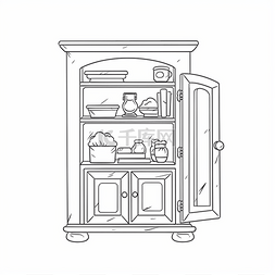 家具线条矢量图图片_厨房涂鸦矢量图的古董橱柜