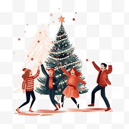 跳舞的球图片_快乐的人们围着圣诞树跳舞庆祝寒