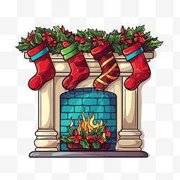 雪标签图片_圣诞壁炉 圣诞袜