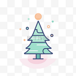 带气泡和球的圣诞树线性标志 向