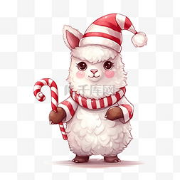 人物羊图片_可爱的羊驼或美洲驼拿着圣诞服装