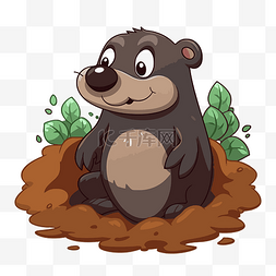 树洞里的动物图片_鼹鼠剪贴画卡通熊坐在洞里，看着