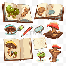手册剪贴画卡通风格蘑菇的说明集