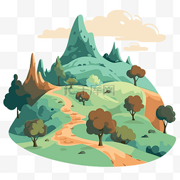 山地景观的丘陵剪贴画卡通形象 