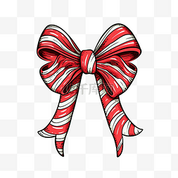 手绘涂鸦圣诞糖果手杖与丝带蝴蝶