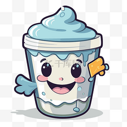 醪糟冰淇淋杯图片_卡通设计人物拿着可爱的蓝色冰淇