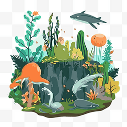 卡通鱼生图片_生态系统剪贴画海洋景观与鱼卡通