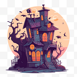 晚上的房子卡通图片_可爱的鬼屋 向量