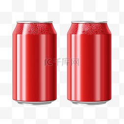 逼真的红色罐头，带有水滴，用于