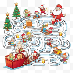 卡通礼物和图片_卡通圣诞老人与礼物和孩子的迷宫