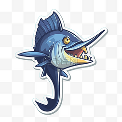 贴纸上画着一条长着大牙齿的鱼 