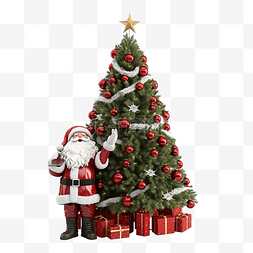 圣诞老人装饰圣诞树的 3D 渲染