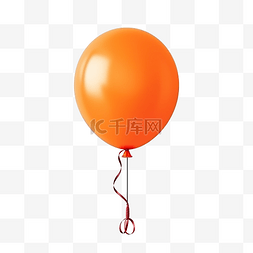 氦气球图片_橙色氦气球，带绳索隔离背景