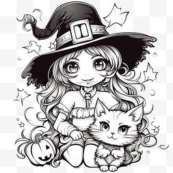 儿童卡通动物服图片_万圣节女巫与一只猫，可用于儿童