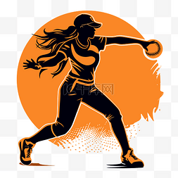 卡通橙色背景图片_剪影垒球剪贴画女子垒球运动员在