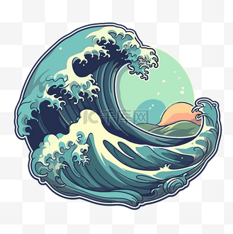神奈川巨浪插图白色背景剪贴画上的波浪海浪 向量