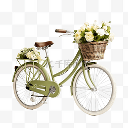 有花的绿色自行车