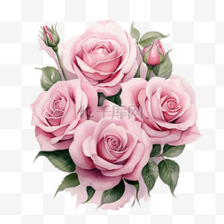 一束粉红玫瑰水彩