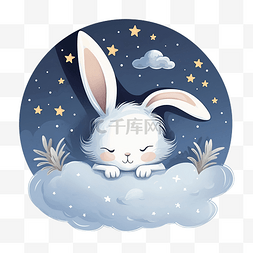 嬰兒插畫图片_睡觉的兔子和月亮