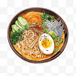 手绘蔬菜碗图片_水彩日本食品拉面