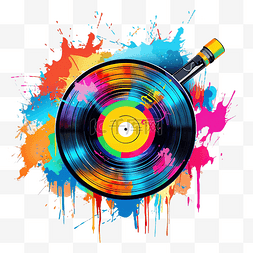 彩色音乐海报与黑胶唱片和音乐人