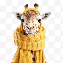 戴着针织围巾的可爱长颈鹿