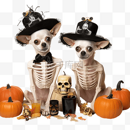 狗狗的骨骼图片_万圣节夜晚环境中的两只吉娃娃与