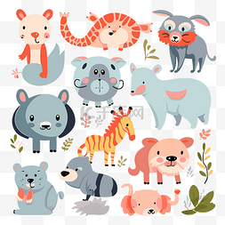 剪贴画动物图片_动物可爱剪贴画动物组矢量插画卡