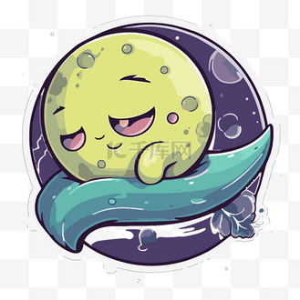 可爱的小月亮睡眼绿眼睛坐在月亮上 向量