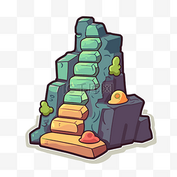 贴楼梯图片_想象中的岩塔楼梯的彩色卡通插图