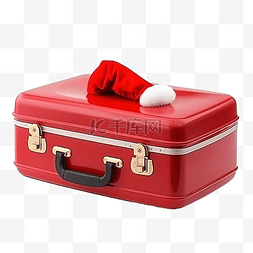 一个红色手提箱，一个小装饰圣诞