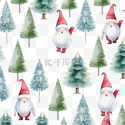 水彩无缝圣诞图案与侏儒冷杉树拐