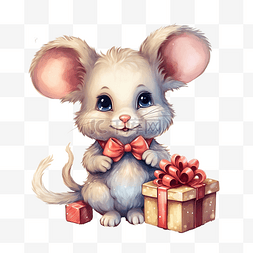 可爱的小老鼠，带礼物和圣诞树矢