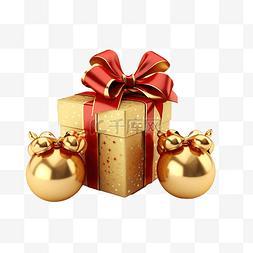 圣诞礼物，金色和红色的球弓隔离