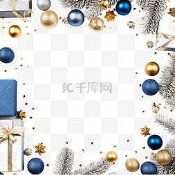 蓝色圣诞边框与冷杉树枝