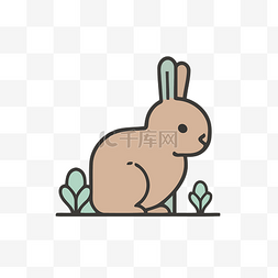 小兔子在草地上卡通图标 向量