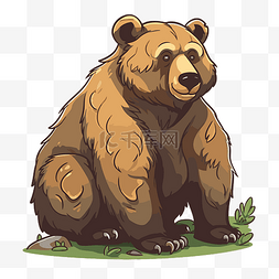 迪迪熊卡通图片_灰熊剪贴画卡通灰熊坐在草地上的
