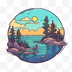 电子logo标志设计图片_关于森林和湖泊的圆形剪贴画的抽