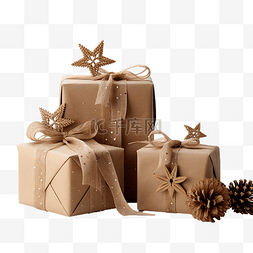 圣诞礼品包装礼物图片_带圣诞装饰的牛皮纸礼品包装