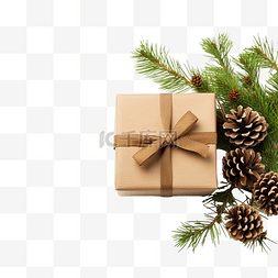 用带锥体的松树枝装饰的圣诞礼品