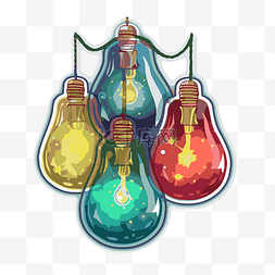 不同元素的灯泡图片_一组不同颜色的浮动灯泡剪贴画 