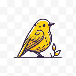 黄色简单图片_鸟坐在线路上溢价矢量图