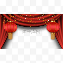 中式红布图片_灯笼帘幕舞台新年帷幕