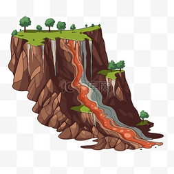 山体滑坡剪贴画卡通熔岩瀑布与悬