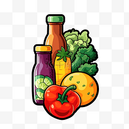 地中海风格图片_png背景上的贴纸风格蔬菜水果和产