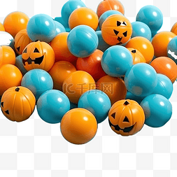 笑脸不笑脸图片_南瓜万圣节是蓝色空间上的彩色球