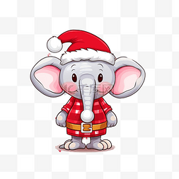 可爱的大象穿着圣诞老人服装与圣